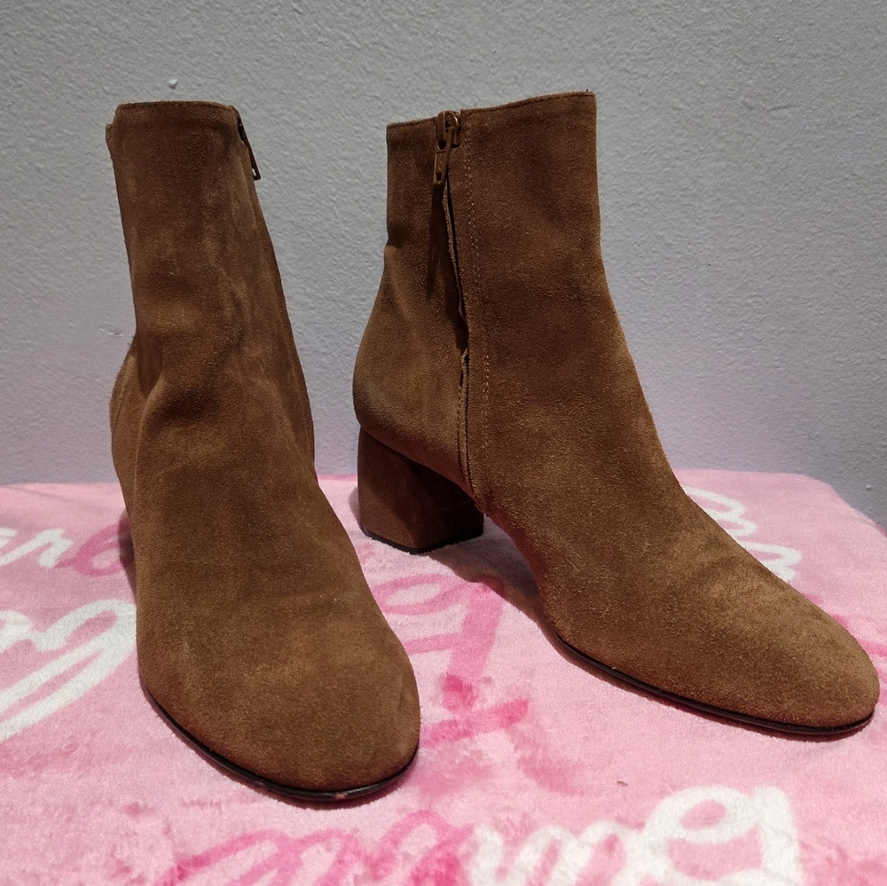 Women's AGL Leather Suede Cognac Ankle Boot, Size 38